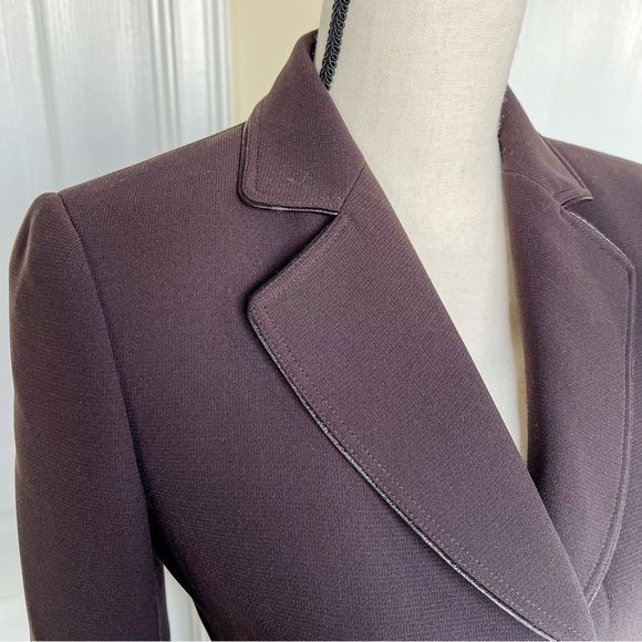Tabari Size 2P Brown Leather Trim Three Button Suit Jacket with Front Pockets - Picture 5 of 13